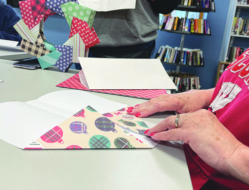 Christmas crafts at Milltown Library with origami-style wreaths